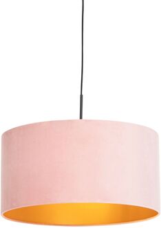 Hanglamp met velours kap roze met goud 50 cm - Combi