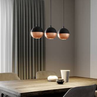Hanglamp Midnight in zwart/koper 3-lichts lang zwart, koper