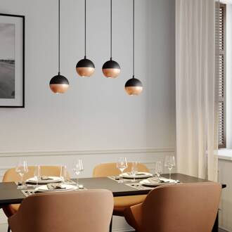 Hanglamp Midnight in zwart/koper 4-lamps lang zwart, koper