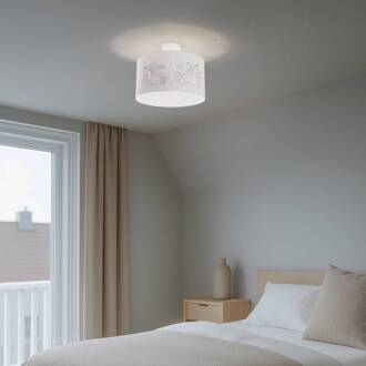 Hanglamp Mila, Ø 35 cm, stof, eenhoorns, E27 wit, grijs, goud