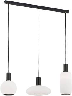 Hanglamp Milano, 3-lamps, wit opaal wit, zwart
