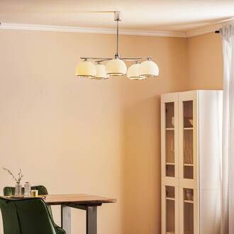 Hanglamp Mina, 5-lamps, chroomkleurig, metaal/glas glanzend chroom, opaalwit