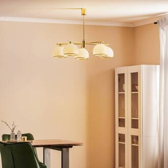 Hanglamp Mina, 5-lamps, messing messing, wit opaal