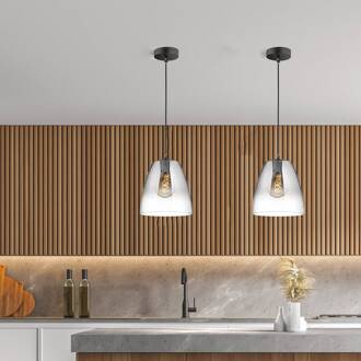 Hanglamp Miro 1-lamp Glas rookgrijs/helder Ø20cm rookgrijs-transparant, helder, mat zwart