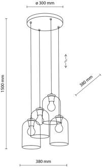 Hanglamp Molly, Ø 38 cm, veelkleurig, metaal, glas, 4-lamps. roze, paars, groen, transparant