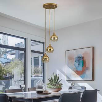 Hanglamp Monte, 3-lamps, rond, goud rookgrijs, goud