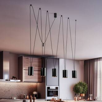 Hanglamp More Tone, zwart/goud, 5-lamps zwart, goud