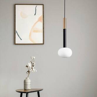 Hanglamp Mose, koper, kaphoogte 39 cm, 1-lamp, glas wit, zwart, koper