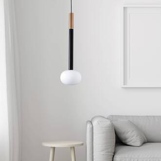 Hanglamp Mose, koper, kaphoogte 48 cm, 1-lamp, glas wit, zwart, koper