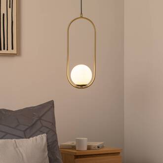 Hanglamp Mudoni, goud/wit, glas, metaal, E27 wit, goud