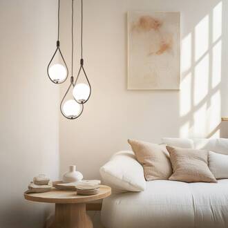 Hanglamp Mudoni MR-938 3-lamps rond zwart/opaalglas zwart, opaalwit