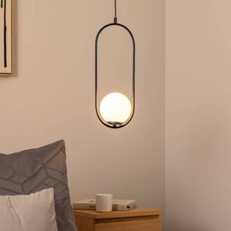 Hanglamp Mudoni, zwart/wit, glas, metaal, E27 wit, zwart