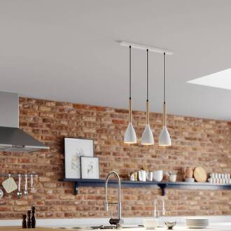 Hanglamp Muza, 3-lamps, wit/licht hout wit, goud, licht hout
