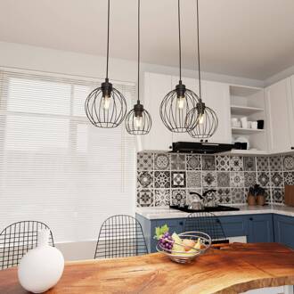 Hanglamp Nando, 4-lamps, 70 cm, zwart, metaal, E27