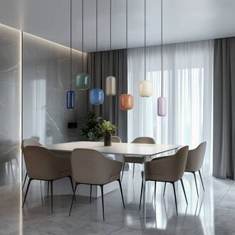 hanglamp Narion, 7-lamps, kleurrijk, metaal, GU10 blauw, oranje, donkerblauw, paars, geel, beige, groen