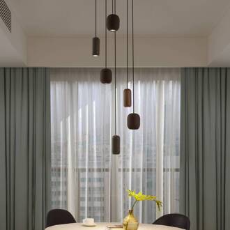 hanglamp Narion, zwart/kleurrijk, 6-lamps zwart mat, donkergroen mat, bruin mat