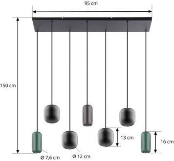 hanglamp Narion, zwart/kleurrijk, 7-lamps. zwart mat, bruin mat, groen mat