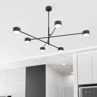 Hanglamp Natsu, lengte 84 cm, metaal, 6-lamps. zwart