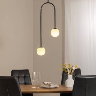 Hanglamp Nave, zwart, metaal, glas, 2-lamps zwart, wit