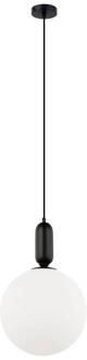 Hanglamp Neptune met glazen kap, zwart zwart, wit