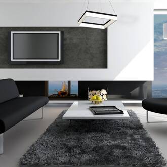 Hanglamp Nero, kunststof, zwart, 1-lamp, 32 W zwart, wit gesatineerd