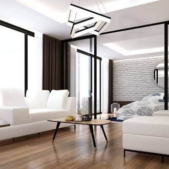 Hanglamp Nero, kunststof, zwart, 2-lamps, 80 W zwart, wit gesatineerd