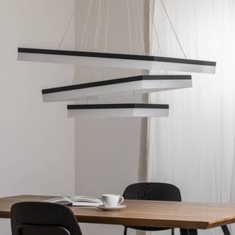 Hanglamp Nero, kunststof, zwart, 3-lamps, 140 W zwart, wit gesatineerd