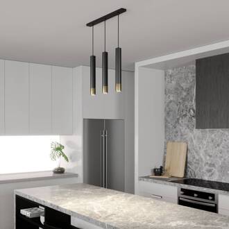 Hanglamp Nest 3-lamps lineair zwart/goud zwart, goud