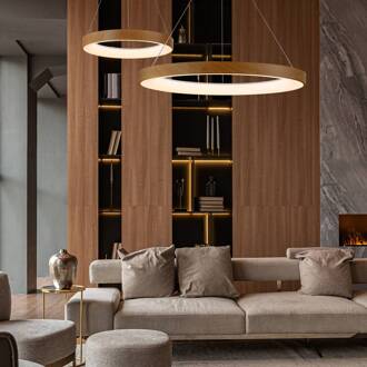 Hanglamp Niseko II, afstandsbediening, Ø 65cm houtkleurig