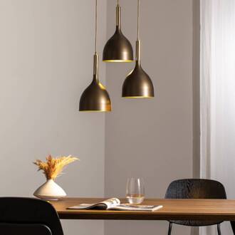 Hanglamp Noak 3-lamps, rond, titanium-goud/goud, staal titaan-goud, goud