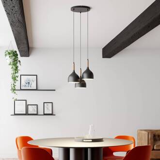 Hanglamp Noak 3-lamps rond zwart/hout naturel zwart, licht hout