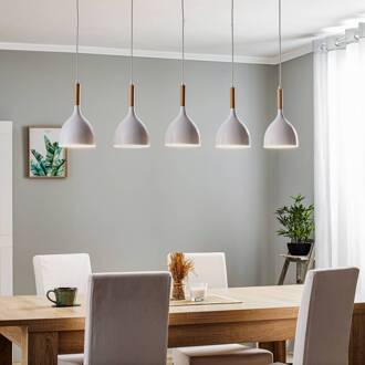 Hanglamp Noak 5-lamps lang wit/hout naturel wit, licht hout