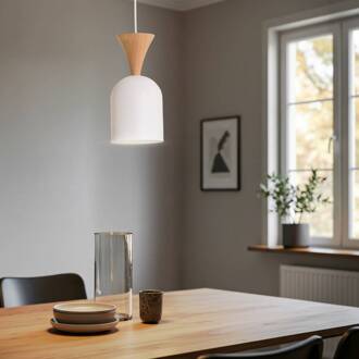 Hanglamp Nolan, Ø 11 cm, wit/eiken, metaal/hout Wit, eikenhout