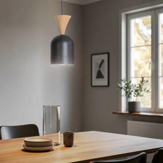 Hanglamp Nolan, Ø 11 cm, zwart/eiken, metaal/hout Zwart, eikenhout