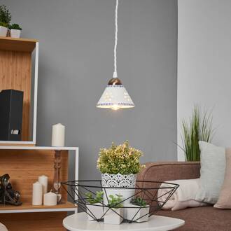 Hanglamp NONNA in wit keramiek wit, blauw, antiek messing