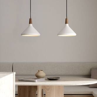 Hanglamp Nori Ø 27 cm, wit wit, donker hout