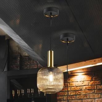 Hanglamp Norma, Ø 20 cm, zwart/oranje, glas, E27 amber, zwart