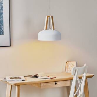 Hanglamp North met hout naturel, witte kap wit, licht hout