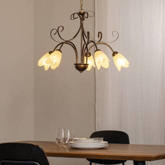 Hanglamp Odino, 5-lamps, bronskleurig, metaal, glas brons, wit