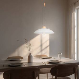 Hanglamp OHANA, opaalglas, eikenhout, Ø 40 cm, E27 opaalwit, eikenhout