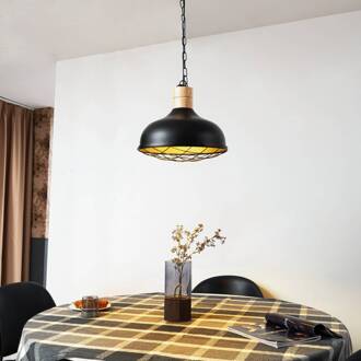 hanglamp Olbi, zwart, rubberboom, lengte 41,5 cm zwart, licht hout