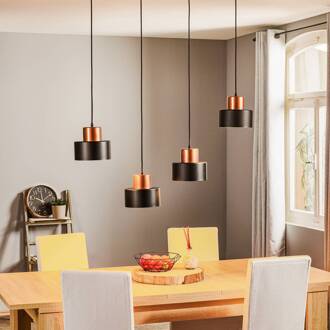 Hanglamp Olla in zwart/koper, 4-lamps zwart, koper