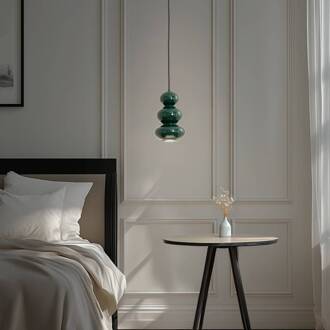 Hanglamp Oman, donkergroen glanzend, glas, Ø 14 cm donkergroen glanzend, zwart