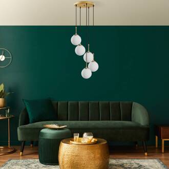 Hanglamp Orbital, wit/goud, 5-lamps, glas, metaal, E14 wit, goud