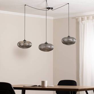 Hanglamp Origo, rookkleurig, decentraal, glas, 3-lamps. rookgrijs, zwart