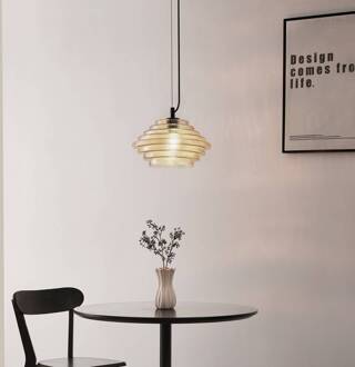 hanglamp Orliana, Ø 35 cm, amber, glas amber, zwart
