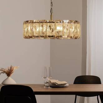 Hanglamp Orvin, antiek messing, Ø 67 cm, glas/metaal 8-lamps. antiek messing, helder