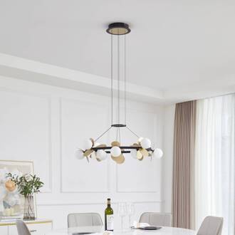 hanglamp Pallo, 12-lamps, zwart/goud, glas zwart, goud, wit