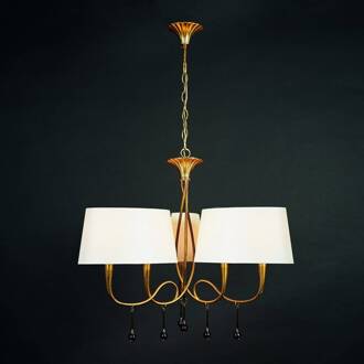 Hanglamp Paola 6-lamps goud w. textielen kappen goud, crème