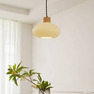 hanglamp Paulie, Ø 23 cm, keramiek, hout, wit